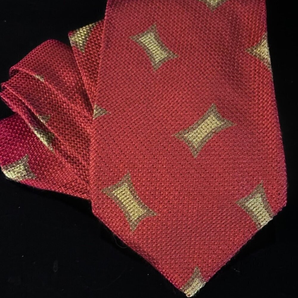 Giorgio Armani Silk Red Tie Mid Century Modern Abstract Tan Camel Maroon Necktie